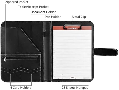 Leather Portfolio Notebook with Folder，Storage Clipboard with Cover for Legal Pad Holder Letter Size A4 Writing Pad for Business School Office Resume Conference Notepad Clip Boards(Black) - Image 4