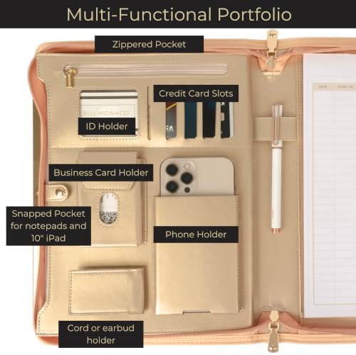 BLU MONACO | Peach Beige Vegan Leather Portfolio Binder for Women | Zipper Portfolio Binder with Gold Trim | Professional Business Portfolio with Zipper for 8.5 x 11 Documents - Image 2
