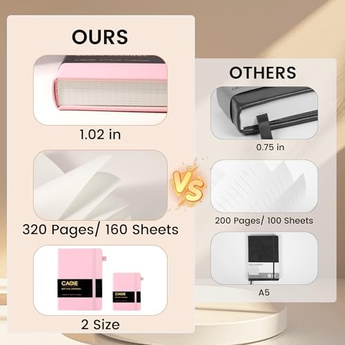CAGIE Bullet Dotted Journal Notebook 320 Pages 100 GSM Paper Hardcover B5 Dot Grid Notebook Leather Journals for Writing Women Men Work Journaling, Pink - Image 4