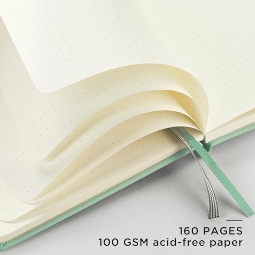 &And Per Se Dotted Journal Notebook, A5 Hardcover Leather Dotted Journal, 160 Pages 100gsm Thick Dot Grid Paper, 3 Sheets of Stickers Included - 5.7'' x 8'' (Light Green) - Image 4