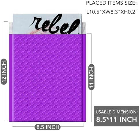 GSSUSA Purple Bubble Mailers 8.5x12" 500 Pack Padded Envelopes Self Seal - Image 2