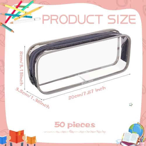Fainne 50 Pcs Clear Pencil Pouch Bulk 7.87x1.38 Zipper Bag, Gray - Image 2