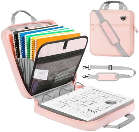 MoKo Zipper Binder, 3 Inch 3 D Ring, 5 Tab File Folders, 700 Sheets, Pink by MoKo