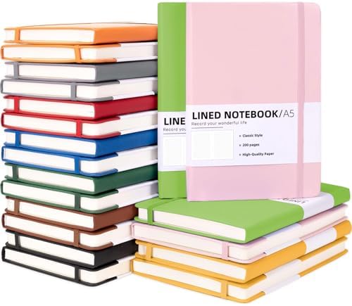 20 Packs A5 Hardcover Journal Notebooks 5.5 x 8.3 In, Lined Journals Bulk for Writing, Notebooks Bulk 200 Pages，10 Colors Classic Ruled Notebook for Work/Travel/College/Note Taking (20 packs , 10 Colors) by PetPartisan