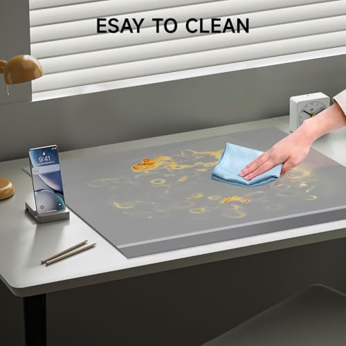 VASUHOME 24" x 18" Grey Tempered Glass Desk Mat with Beveled Edge - Ergonomic Desk Protector, Dry Erase Surface, Ideal Table Top Protector for Home & Office - Image 5