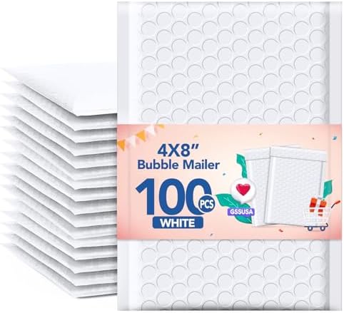 GSSSUSA Bubble Mailers 4x8" Usable Size 4x7" Padded Envelope White 100 Pack by GSSUSA