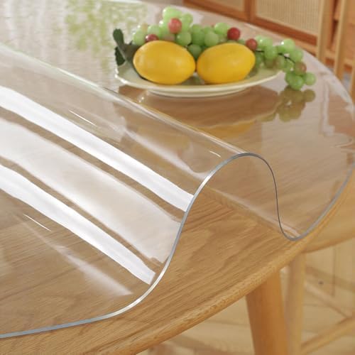 44 " Round Dia Clear Dining Table Protector Tablecloth Cover Desk Top Pad Mat for Glass Furniture Kitchen Coffee Marble End Bed Sofa Side Bistro Bar Night Stand Dinner Table Thick Plastic PVC Vinyl by EasyEasyLife