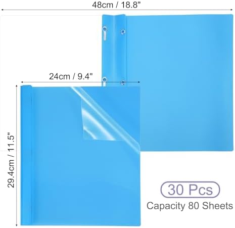 PATIKIL Plastic Report Covers with Prong, 30 Pcs 80 Sheet Clear Front Presentation Binders with 3 Metal Prong Fasteners Report Folder for Resume Documents Files Letter, Sky Blue - Image 2
