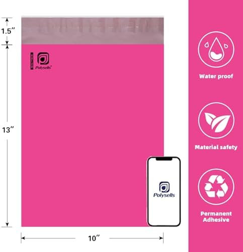 POLYSELLS 100 pcs 10x13 Inches Pink Poly Mailers Shipping Envelopes, Strong Adhesive Sealing, Waterproof, and Tear-resistant Postal Mailing Bags for Clothing and Accessories - Image 2