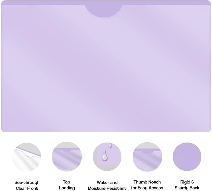 Doctor Stuff - Vinyl Plastic Pocket File Folders Closed Sides, Legal Size, Pack of 100 Clear Front Top Loading Job Jacket, Documents Holder for Office and Medical Files, Lavender - Image 4