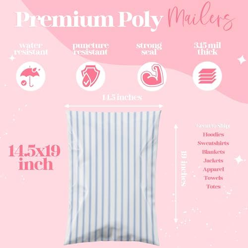 Pretty Package Store Poly Mailers 14.5x19, Blue Stripe, 100 Pack - Image 2