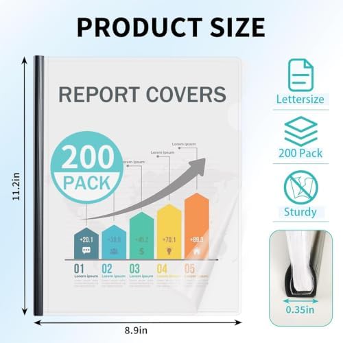 Binditek Clear Report Covers with Sliding Bars, 70 Sheet Capacity, 200 Pack - Image 2