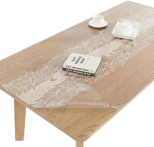 Crystal Clear Plastic Table Cover Protector with Lace Pattern, 42" x 78" by FURKIT