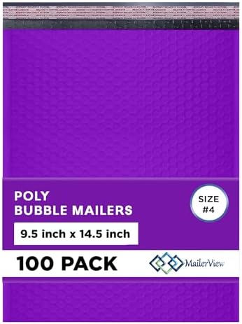Purple Bubble Mailers 9.5x14.5, Poly Padded Envelopes #4, 100 Pack by MAILERVIEW