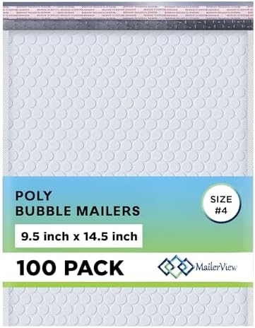 Arctic White Bubble Mailers 9.5x14.5 Poly Padded Mailers #4 100 Pack by MAILERVIEW