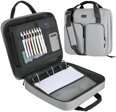 3 Inch Zipper Binder 3 Ring with Shoulder Strap & Multi-Pocket by Soulgo
