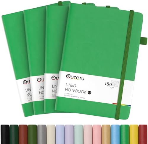 Oucaru 4 Pack A5 Lined Journal Notebook, 180 Pages 100 GSM Paper for Travel by Oucaru