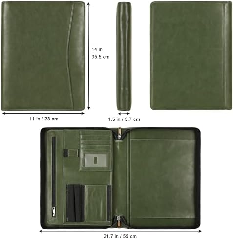 Personalized Leather Portfolio for Men, Business Padfolio with Zipper, Vegan Leather Folio with A4 Writing Pad Holder Organizer for Resume, Interview, Custom Portfolio - Green - Image 2