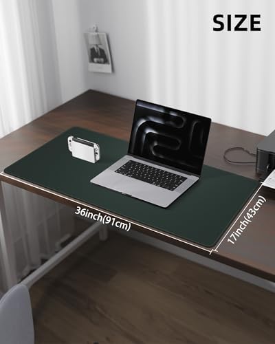 Leather Desk Pad Protector, Large Mouse Pad and Non-Slip Mat, Waterproof PU Leather Blotter Mat for Office and Home (Dark Green, 36" x 17") - Image 5