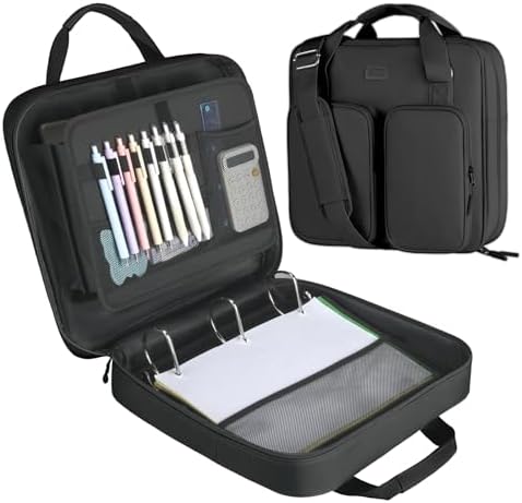 3 Inch Zipper Binder 3 Ring with Shoulder Strap & Multi-Pocket by Soulgo