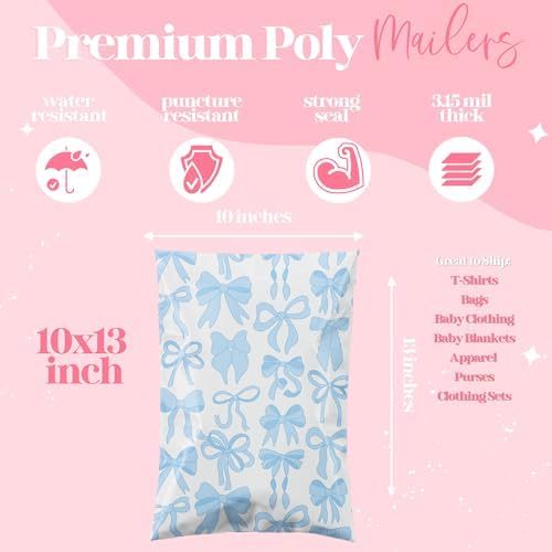 Pretty Package Store Poly Mailers 10x13, Blue Bows, 100 Pack - Image 3