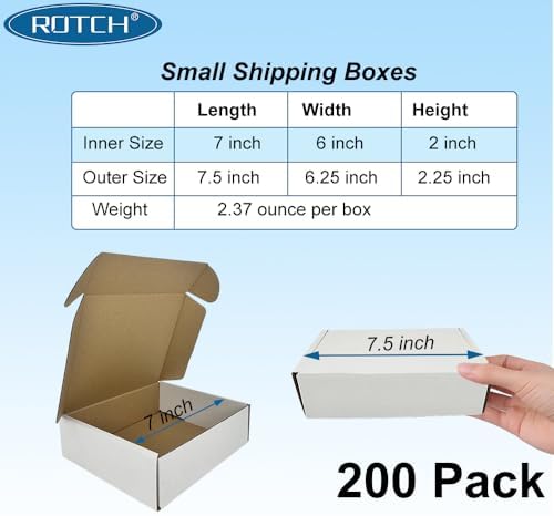 ROTCH 200 Pack 7x6x2'' Small Shipping Boxes, White, Cardboard Corrugated Mailers for Small Business (M762-W-200) - Image 2