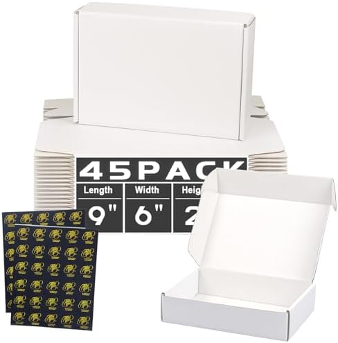 White Shipping Boxes Set of 45, 9x6x2 in Shipping Boxes for Packaging Small Business, Medium Corrugated Cardboard Mailer Boxes by DERZIFUN