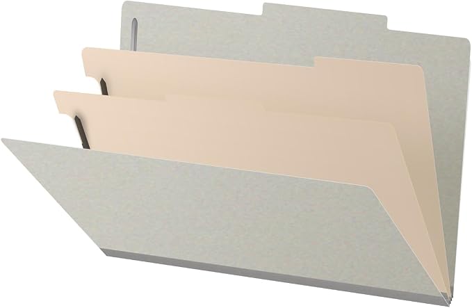 25 Pt. Pressboard Classification Folders, 2/5 Cut ROC Top Tab, Legal Size, 2 Dividers, Light Gray (Box of 10) by Ecom+Folders