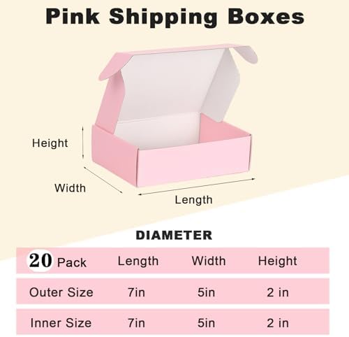 Small Shipping Boxes 7x5x2, 20 Pack Pink Mailing Boxes for Packaging Small Business, Corrugated Cardboard Samll Boxes for Shipping Packing - Image 2