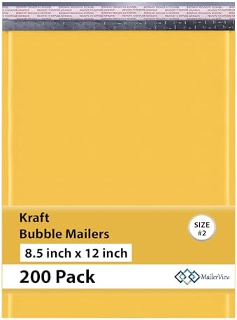 Kraft Bubble Mailers 8.5x12, Self Seal Padded Envelopes #2, 200 Pack Bulk by MAILERVIEW