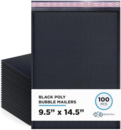 Black Bubble Mailers 9.5x14.5 Self Seal Poly Padded Envelopes #4, 100 Pack by MAILERVIEW