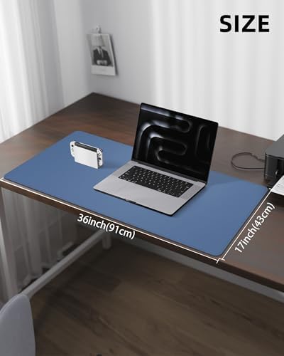 Leather Desk Pad Protector, Large Mouse Mat, Non-Slip Waterproof PU Leather Blotter, Office and Home Cover (Grey Blue, 36" x 17") - Image 5