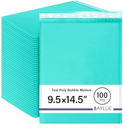 Teal Bubble Mailers 9.5x14.5, Self Seal Poly Padded Envelopes #4, 100 Pack by BAYLUE
