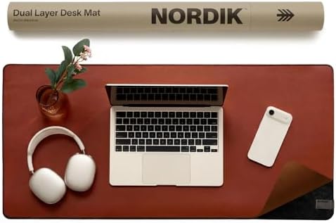 Nordik Felt and Leather Desk Mat - Dual Layer Emberwood Brown 35 x 17 in by NordikByDesign