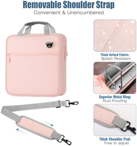 MoKo Zipper Binder, 3 Inch 3 D Ring, 5 Tab File Folders, 700 Sheets, Pink - Image 4