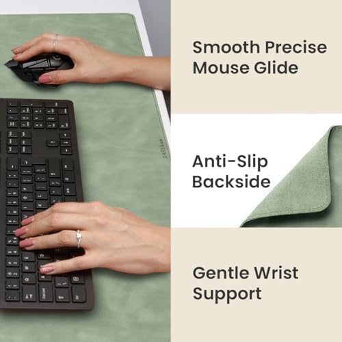 Full Grain Leather Desk Pad, Mint Green, L (27.6 x 11.8 inch) - Image 5
