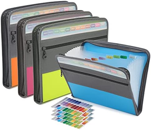 NAFY Expanding File Folders, 13 Pockets Document Organizer with Zipper, A4 Letter Size Portable Accordion Expanding File Folders with Multicolor Labels for Home Office School Supplies (Mix 4 Color) by Nafy