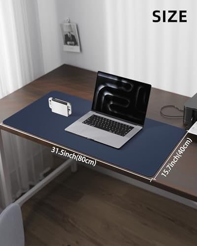 Leather Desk Pad Protector, Mouse Pad, Office Mat, Non-Slip PU Leather Blotter, Laptop Pad, Waterproof Writing Pad for Office and Home (Midnight Blue, 31.5" x 15.7") - Image 6