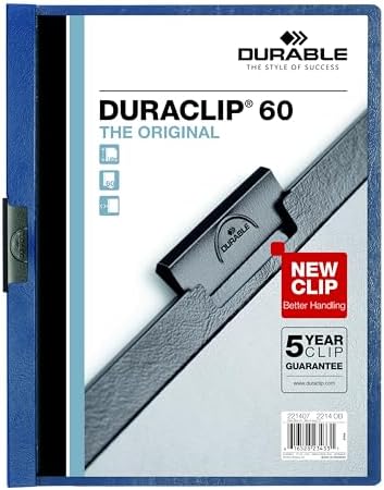 Durable Report Cover with DURACLIP Letter-Size 8.5" x 11" Inches - Holds Up to 60 Pages - Clear Cover and Dark Blue Border - Box of 25 by DURABLEOfficeProducts