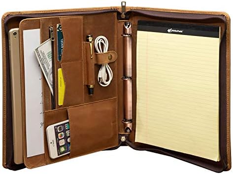 YIWEN Personalized Leather 3 Ring Binder Portfolio for 8.5 x 11” Notepad by YIWEN