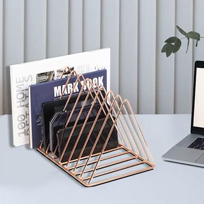 Rose Gold Magazine Holder, Desktop File Sorter Organizer Triangle 9 Slot Newspaper Record Storage Shelf Rack for Home Office Decoration - Image 5