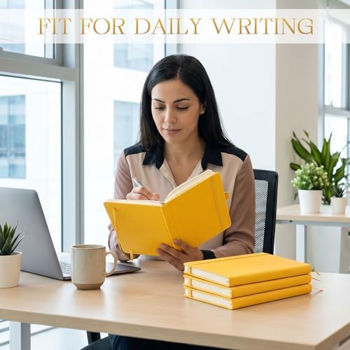 Laumoi 28 Pack A5 PU Leather Lined Notebook Journal, Yellow,Simple - Image 3