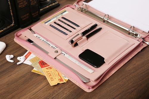Vegan Leather Padfolio, 3 Ring Binder - Pink Padfolio with Pattern, Handmade Portfolio Organizer - Image 5