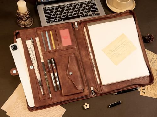 AZXCG Personalized Leather Portfolio,Free Engraved Name,Padfolio for Women Organizer with Zippered, A4 Notepad Holder, Portfolio with Handle,Business Portfolio with A4 Writing Pad,Gift for Men&Women - Image 6