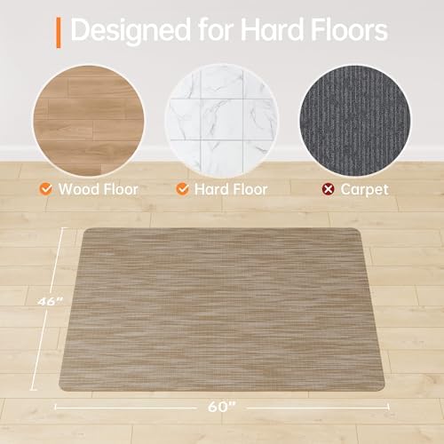Office Chair Mat, 46" x 60" Computer Chair Mat for Hardwood Floor, Non-Curve Anti Slip Hard Floor Protector for Rolling Chair, PVC Mat Desk Rug for Home Office - Image 2