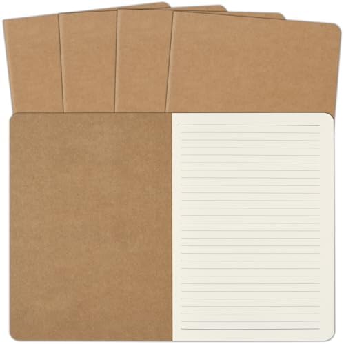 ZCZN 5 Pack A5 Kraft Notebooks Bulk, 8.15x5.5 Inches Lined Paper Journaling Notebooks, Notebooks for Work, Composition Notebooks for School, Journal Notebooks for Office, 60 Pages by ZCZN