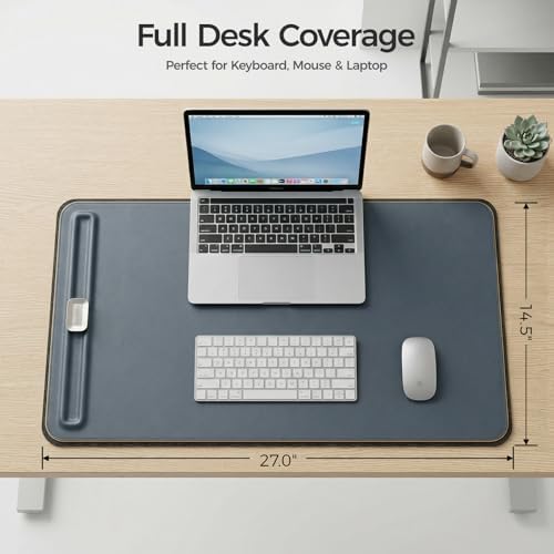 Desk Mat – Double-Sided Vegan Leather & Felt | Built-In Magnetic Cable Organizer & File Storage | Premium Workspace Pad for Office, Gaming & Creative Professionals-（Green） - Image 2