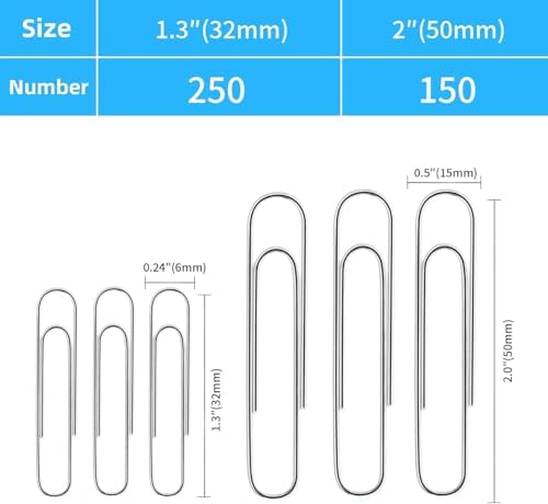 Shiny Silver Jumbo Paper Clips, 1.3 Inch & 2 Inch, 400pcs - Image 2