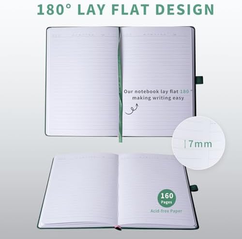 Heture Hardcover Notebooks, 6 Packs A5 Lined Journals Notebook for Writing 160 Pages, 8.2 x 5.5 inch, 6 Colors Classic Ruled Notebooks for College/Work/Travel (Forest Green, 1 Pack) - Image 5