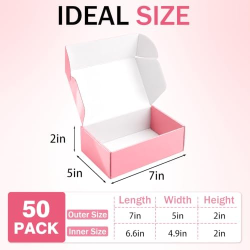 50 Pack Pink Shipping Boxes, 7x5x2" Cardboard Mailing Boxes for Shipping Small Business, Bulk Packaging Boxes - Image 2